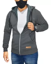 Campera Entallada Frisa Con Piel Hombre Abrigado Con Capucha