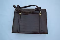 Cartera Maletín Vintage Cuero Cocodrilo Marrón