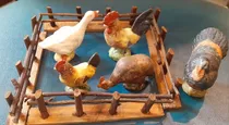 Aves De Corral Porcelana Biscuit Lote Gallo Ganzo Pavo 5 Cm