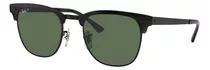 Anteojos De Sol Polarizados Ray-ban Clubmaster Metal Standard Con Marco De Metal Color Polished Black, Lente Green De Cristal Clásica, Varilla Polished Black De Metal - Rb3716