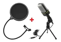 Microfone Condensador Gravação Pc Cabo Tripe + Pop Filter