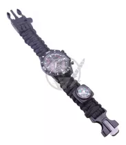 Reloj Tactico Militar Cordon Negro Brujula Pedernal Survival