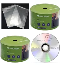 400 Midia Dvd-r Virgem Multilaser 4,7gb Com Logo+400 Envelopes De Plástico Transparente Sem Aba Sem Cola