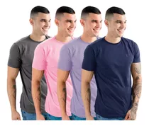 Kit 4 Camiseta Camisa Básica Masculina Algodão