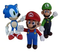 Bonecos Grandes Mario, Luigi E Sonic 23cm