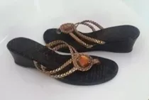 Zapato Sandalia Ojota #36 Taco Chino Con Detalles De Piedras