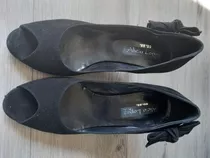 Zapatos Boca De Pez Gamuzado Color Negro Con Moño 