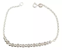 Pulsera Plata 925 Con Piedras Cuarzo Blanco Y Bolitas