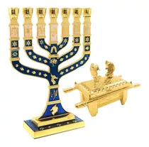 Menorah Candelabro 12 Tribos Pq + Arca Da Aliança Miniatura