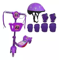 Patinete Infantil Musical 3 Rodas Regulável Com Cesta Roxo