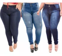 Kit Com 3 Calça Plus Size Jeans Feminina Cintura C/lycra