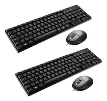 Kit 2 Teclados Basicos Slim + 2 Mouses Com Fio Preto 1200dpi