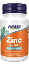 Now Zinc 50mg 100 Tabletas Premium Alta Potencia Inmunidad Sabor Sin Sabor