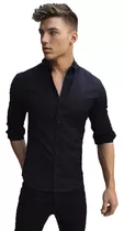 Camisa De Hombre Entallada, Elastizada - Slim Fit - Negra.