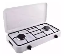 Cocina Encimera A Gas Enlozada 2 Platos Blanca Con Tapa