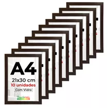 Kit 10 Moldura Quadro A4 21x30 C/ Vidro Certificado Diploma Cor Preto