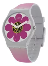 Reloj Swatch Flower Hour De Silicona Rosa Para Mujer Color De La Malla Fucsia Color Del Bisel Blanco Color Del Fondo Fucsia