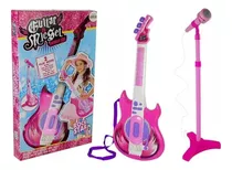 Guitarra Con Luz Sonido Micrófono Pedestal Auxiliar Mp3 Niña