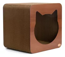 Rascador Gato Cubo Cucha Cartón Y Madera Premium Rascat 