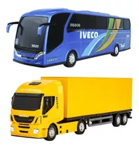 Kit Caminhão Baú E Onibus Brinquedo Iveco Usual Brincar