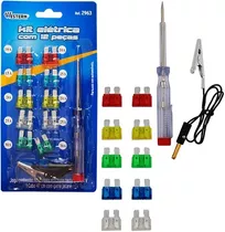 Kit Fusivel 12 Fusíveis + Chave Teste E Garras Socorro Auto