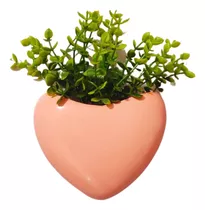 Vasinho Cachepot Imã Magnético Coração Com Planta Artificial Cor Rosa-claro