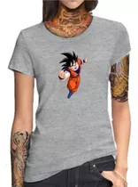 Remera Mujer Gris Sublimada Goku Dragon Ball Z