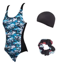 Malla Natacion Mujer Cloro Resistente Repele Agua Y Gorro