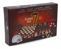 Juego De Mesa 7 En 1 Ajedrez Damas Backgammon Domino Crib 