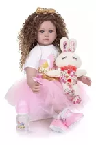 Bebê Reborn Silicone Acessórios Unicórnio Cacheada Vestido