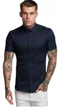 Camisa Social Lisa Masculina Manga Curta Slim Fit