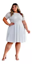 Vestido De Noiva Plus Size Midi Casamento Civil Renda Branco