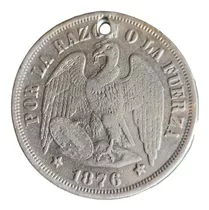Moneda De 1 Peso Águila De 1.876 Plata Chile Perforado
