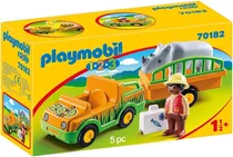 Playmobil 1.2.3 Vehículo Zoo Rinoceronte, Color Multicolor