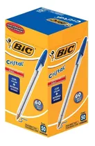 Caneta Bic Azul Esferográfica Cristal Com 50 Unidades