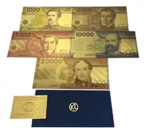 Set De 5 Billetes De Chile Enchapados En Oro.  Jp