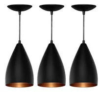 Kit 3 Luminarias Pendente Teto Vegas / Bala Decoração Moderna Cor Preto/cobre Para Sala / Cozinha Luxo