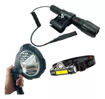 Faro Caza Foco + Linterna Mira Rifle + Minero Recargable Led