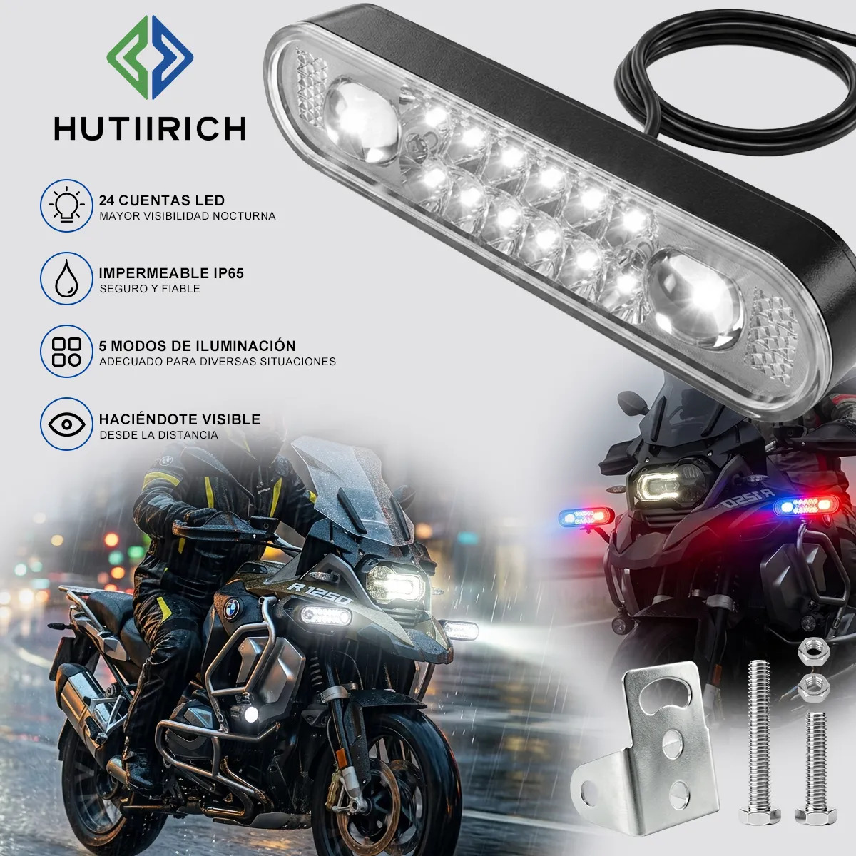 Faro Auxiliare Luces 24 Led Moto Impermeable Con Estrobo Transparente