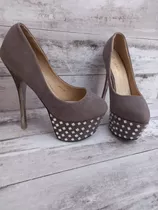 Zapatos Stilettos Gris, Espejado, Nro 38