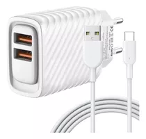 Fonte Carregador Rápido 2 Usb 3.1a Turbo Inova + Cabo Tipo C Cor Branco