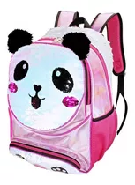 Mochila Primaria Panda Lentejuela Reversible Wilys W375 Color Rosa