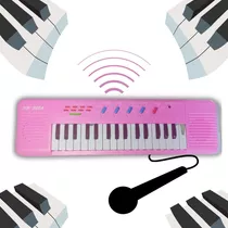 Piano Infantil Educativo Menina Karaokê Rosa 37 Sons Bebe