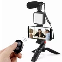 Vlogging Kit Filmagem Microfone Tripé Luz Blogueira Celular