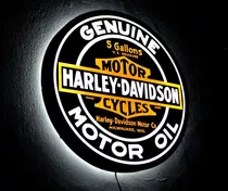 Cartel Cuadro Luminoso Harley Davidson Redondo Led Deco