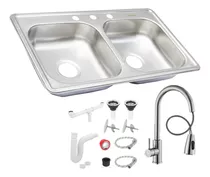 Fregadero Tarja Tina Doble Acero Inox 84x48 Con Kit Premium