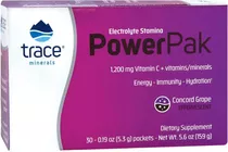 Trace Minerals Powerpak, Eletrólitos E Vitamina C, 30 Unidades, Sabor De Uva Concord