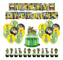 Set Cumpleaños Shrek/ Fiona/burro- Globos Y Más- Globifiesta