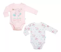 Set 2 Piezas Bodys Manga Larga Bambino  Conejo Rosado