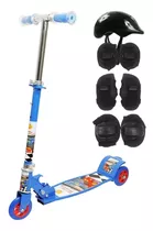 Patinete Top 3 Rodas Azul Até 50 Kg C/ Kit Proteção 